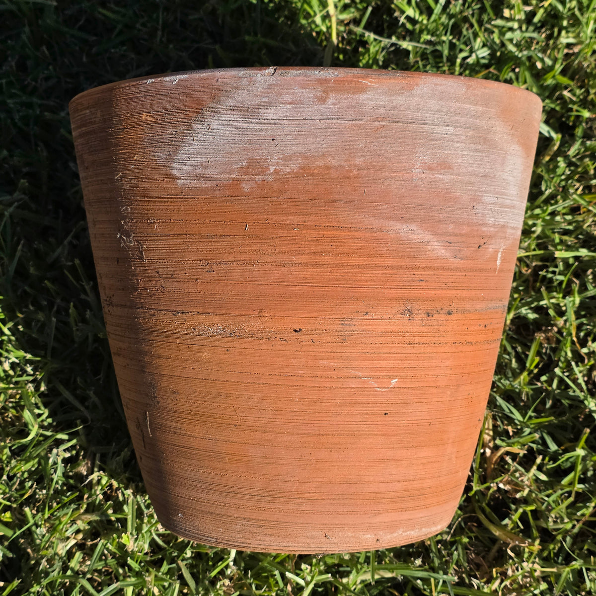 Vintage PMDI Terracotta Pot Ribbed Pottery Mfg Mexico Heavy Clay Planter 11"