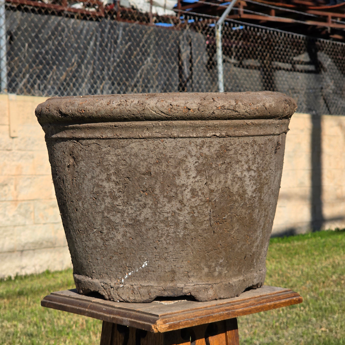 Vtg Concrete Demilune Planter Terracotta Clay Composite Half Round Garden Pot