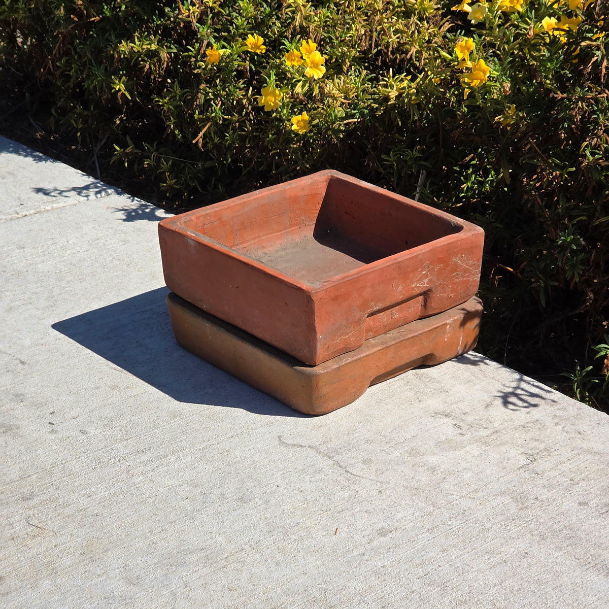 Vtg Toscana Terracotta Bonsai Planter Pot Square Succulent Cachepot with Saucer