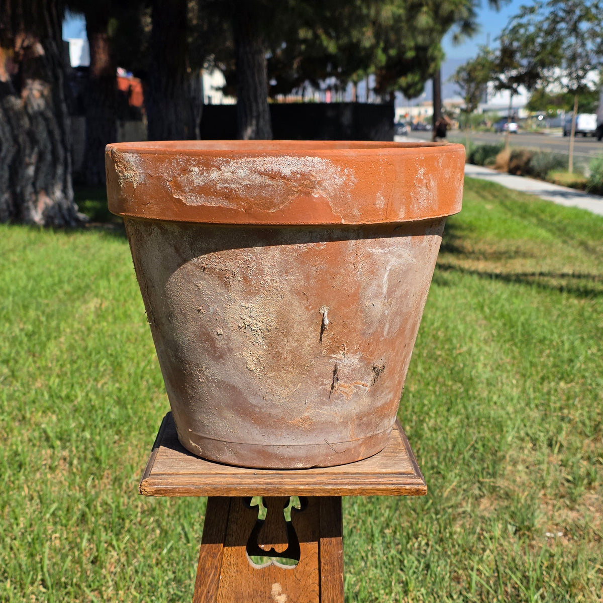 Reserved/Vintage Terracotta Planter Large Rustic Clay Flower Pot Heavy Garden Aged Patina