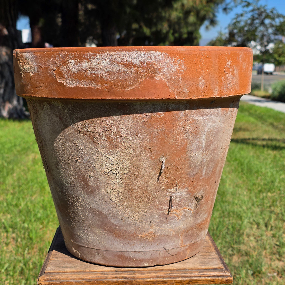 Reserved/Vintage Terracotta Planter Large Rustic Clay Flower Pot Heavy Garden Aged Patina