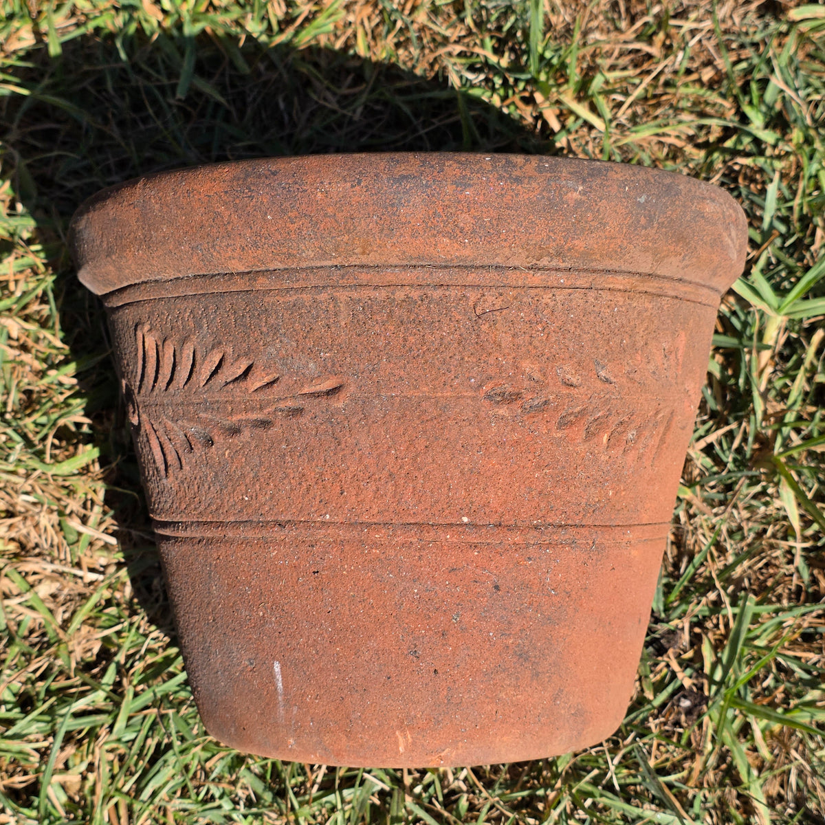 Vintage Mexican Terracotta Planter Clay Pot Relief Leaf Dot 10" Rustic Garden