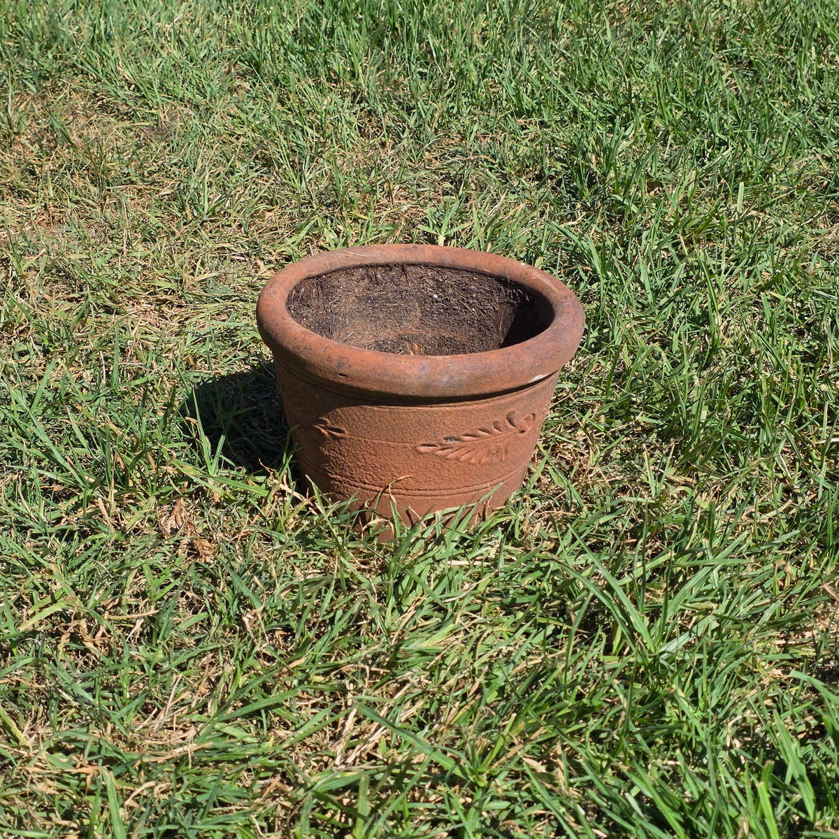 Vintage Mexican Terracotta Planter Clay Pot Relief Leaf Dot 10" Rustic Garden