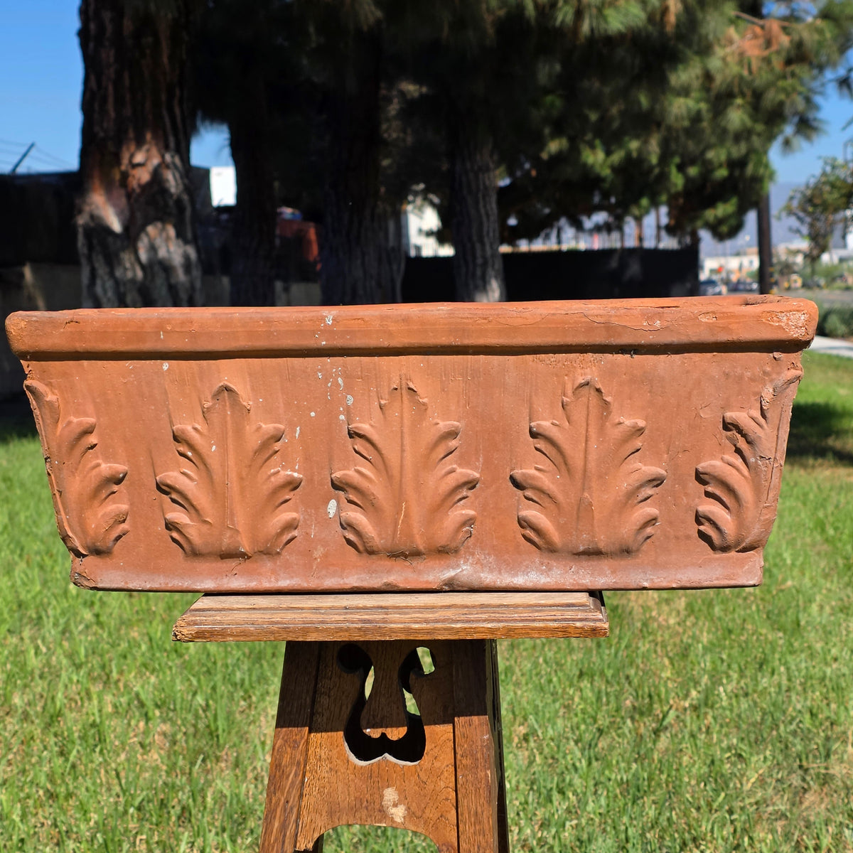 Vintage SILMA Italy Terracotta Rectangular Planter 20" Acanthus Leaf Window Box