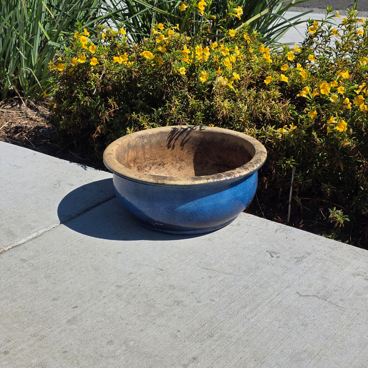 Vintage Large Blue Glazed Bonsai Pot 19" Round Ceramic Planter Succulent Bowl XL