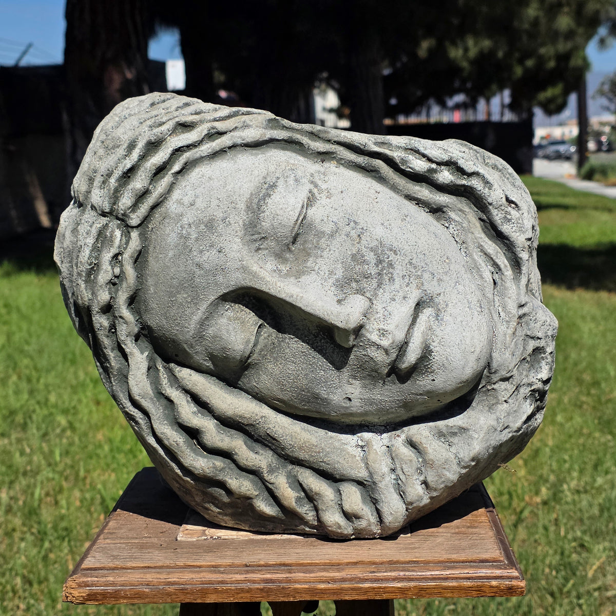 Campania International 2005 Sleeping Maiden Planter Cast Stone Face Statue Pot