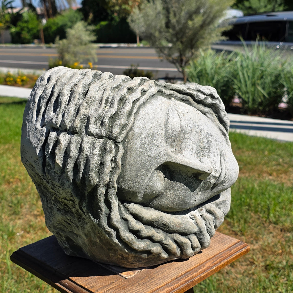 Campania International 2005 Sleeping Maiden Planter Cast Stone Face Statue Pot