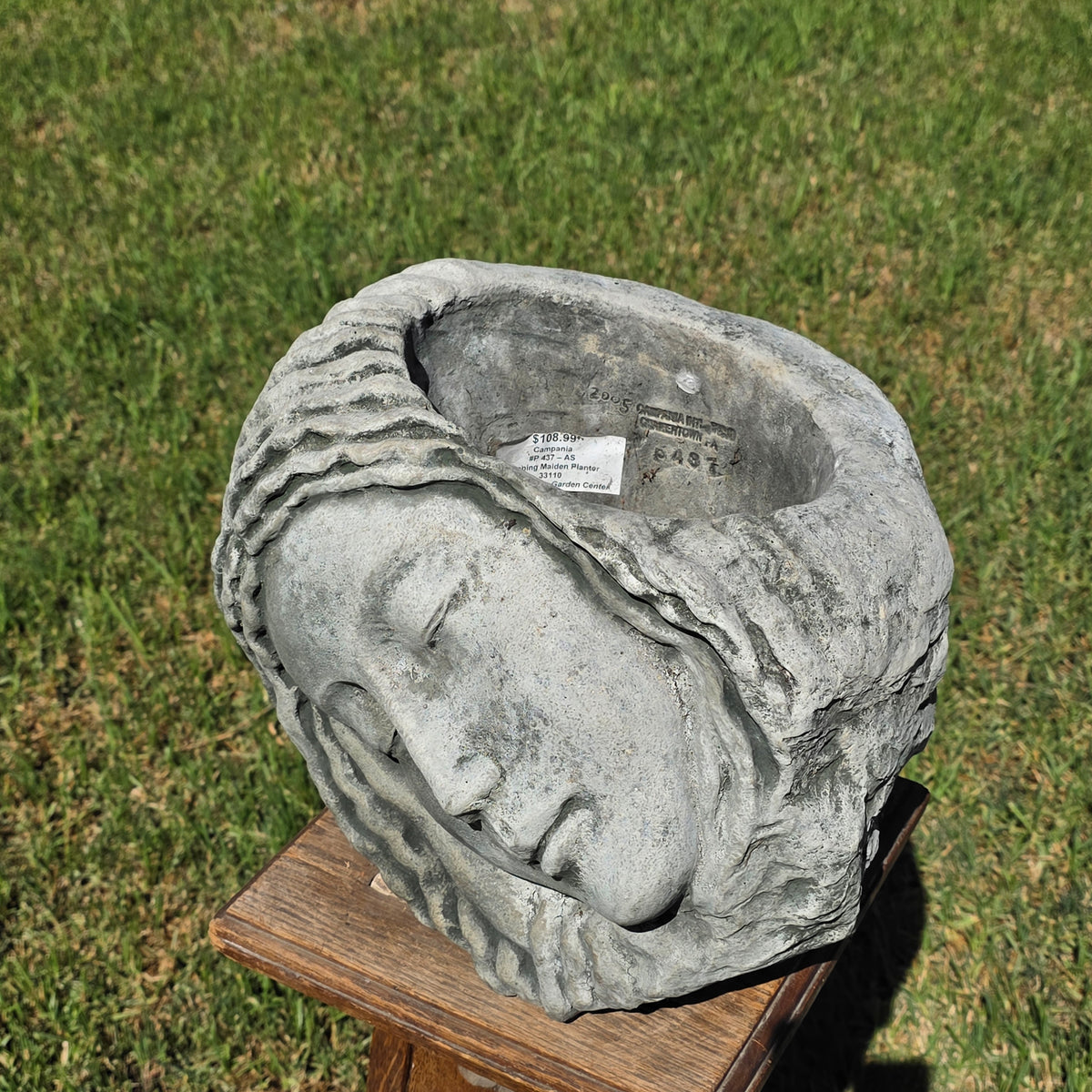 Campania International 2005 Sleeping Maiden Planter Cast Stone Face Statue Pot