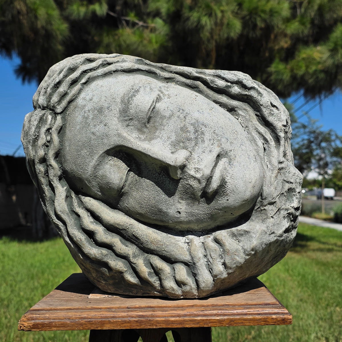 Campania International 2005 Sleeping Maiden Planter Cast Stone Face Statue Pot