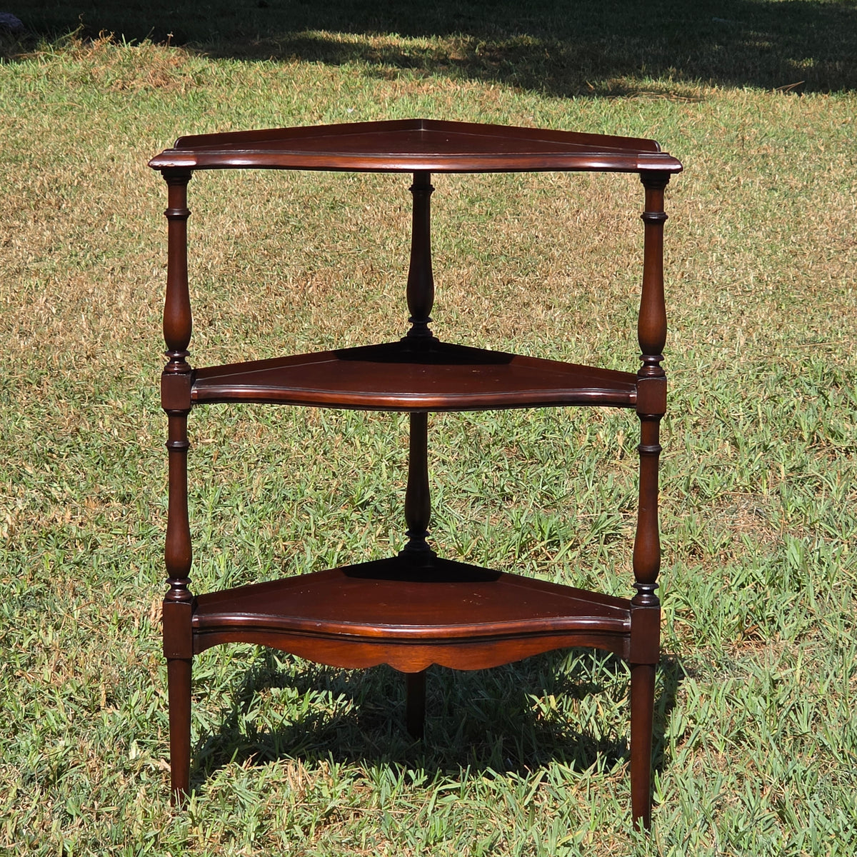 Antique Mahogany Corner Whatnot Shelf 3 Tier Splayed Leg Spindle Stand