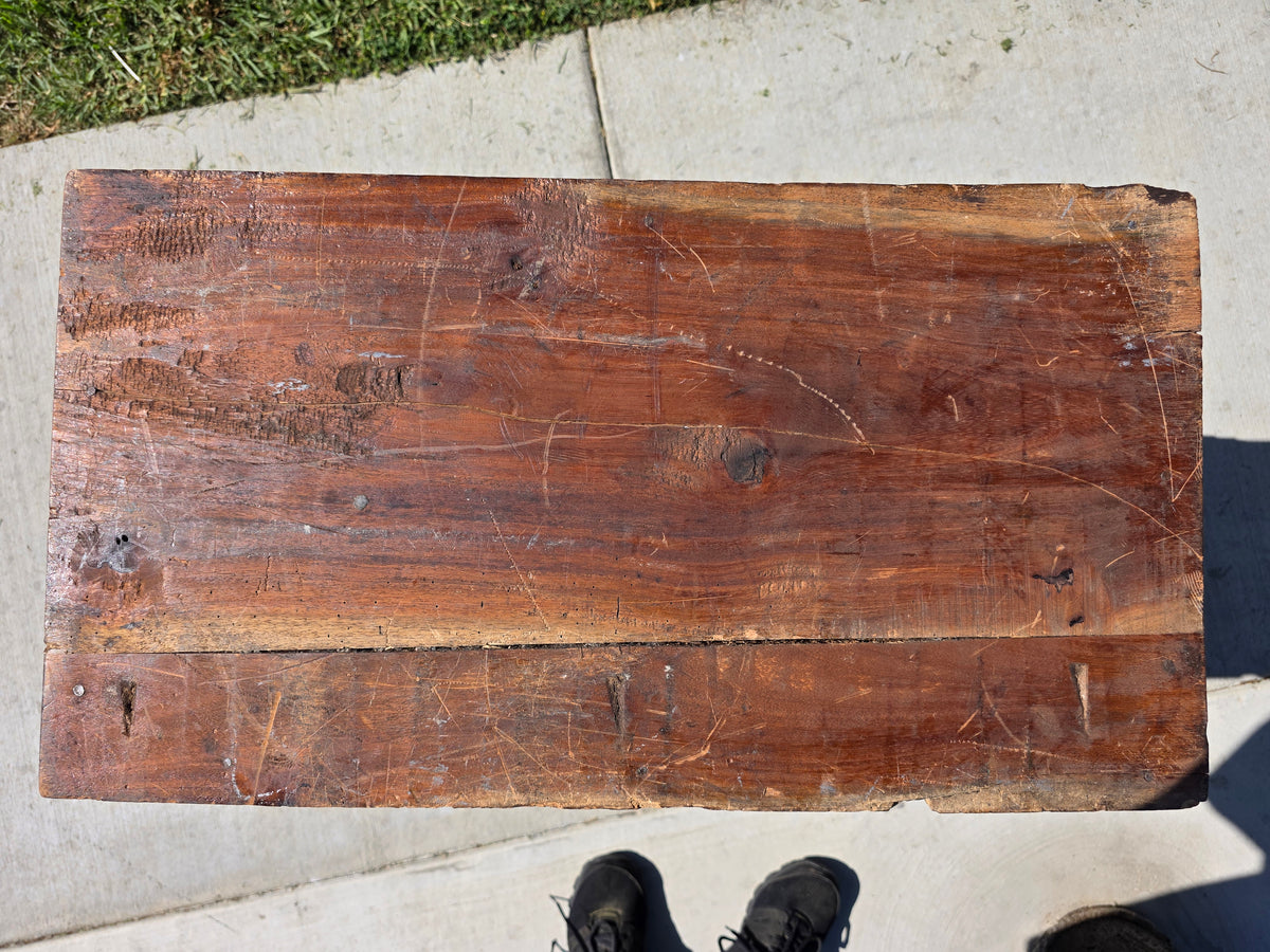Antique Dutch Colonial Teak Wood Blanket Box Trunk Studded Brass Inlaid Chest