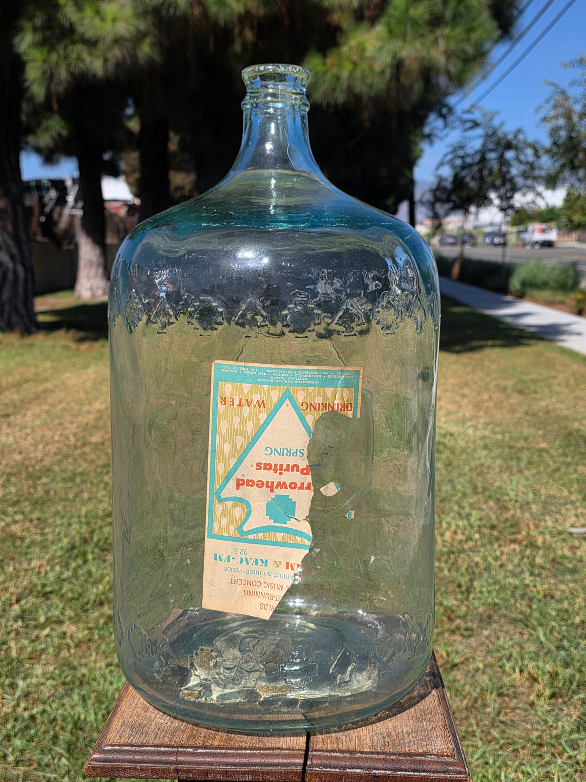 Vintage Arrowhead Puritas 5 Gallon Glass Water Bottle Carboy Wood Crate 1957