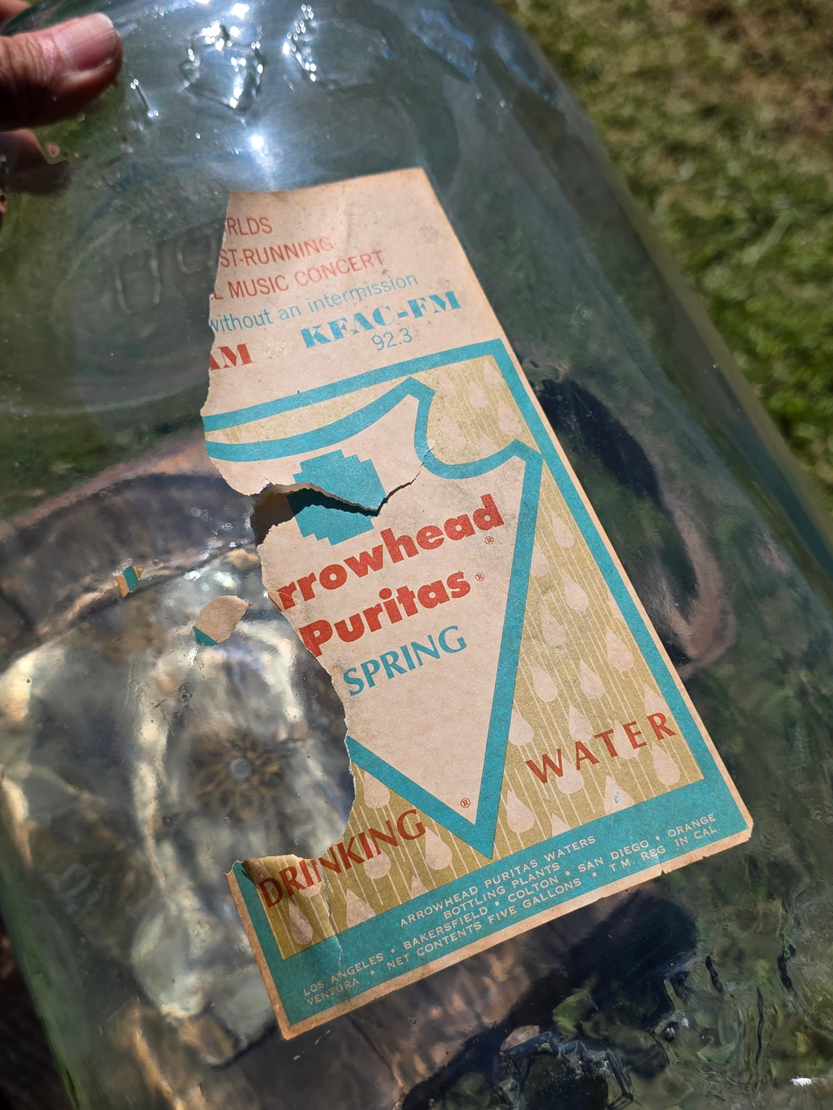 Vintage Arrowhead Puritas 5 Gallon Glass Water Bottle Carboy Wood Crate 1957