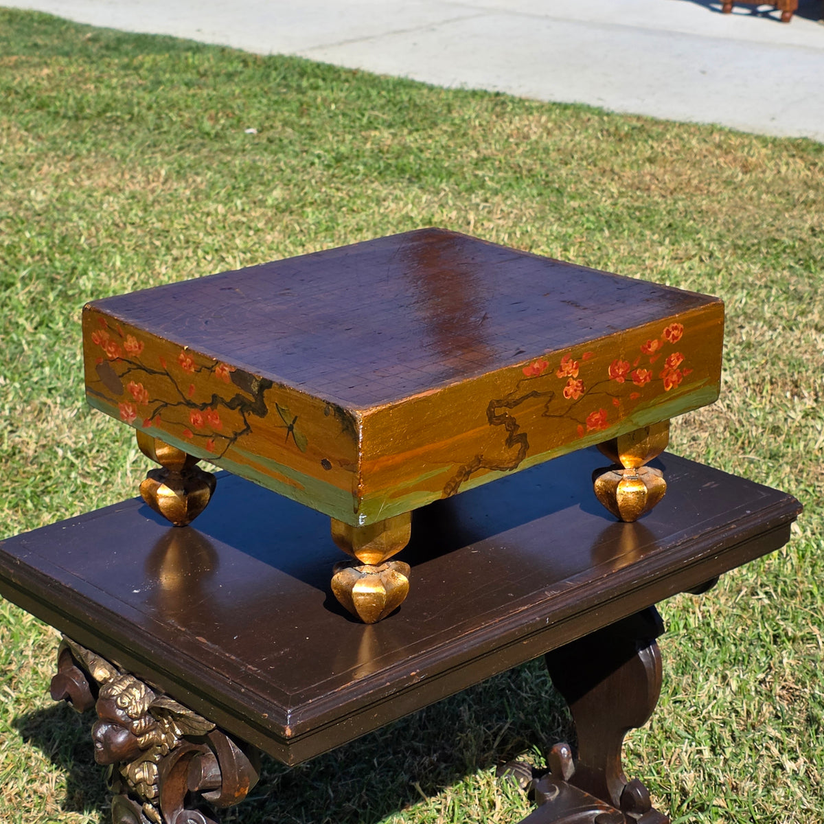 Antique Japanese Goban Go Board Table Gold Lacquer Sakura Plant Stand Low 1917