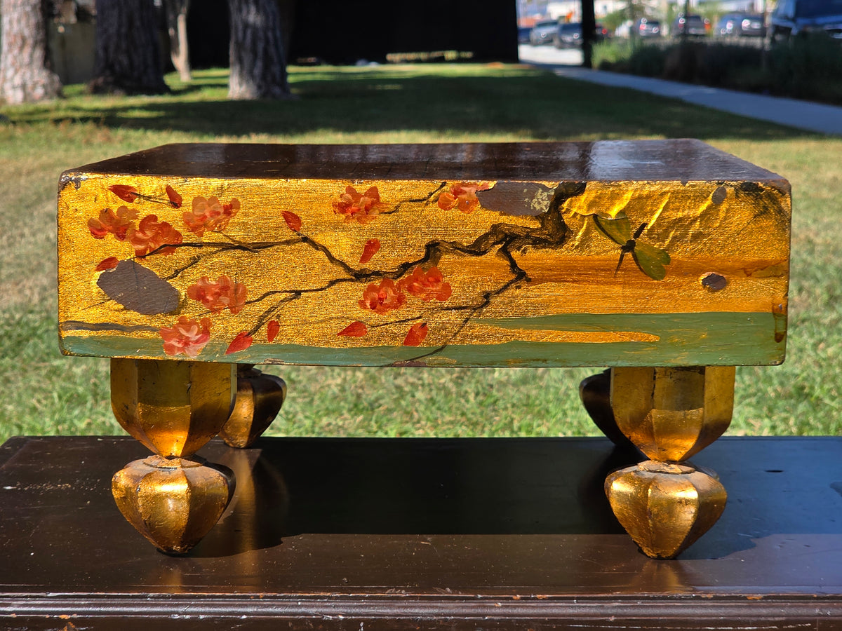 Antique Japanese Goban Go Board Table Gold Lacquer Sakura Plant Stand Low 1917