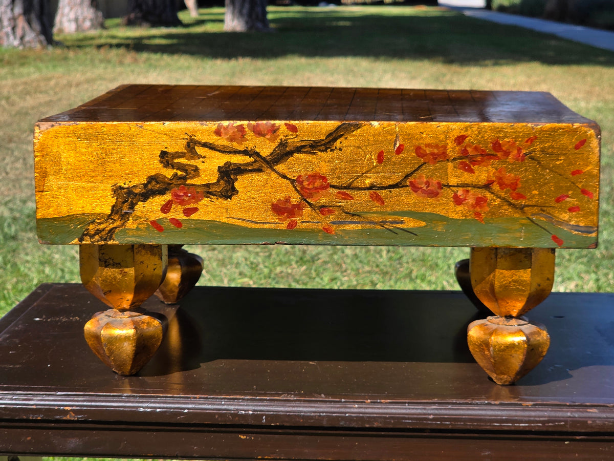 Antique Japanese Goban Go Board Table Gold Lacquer Sakura Plant Stand Low 1917