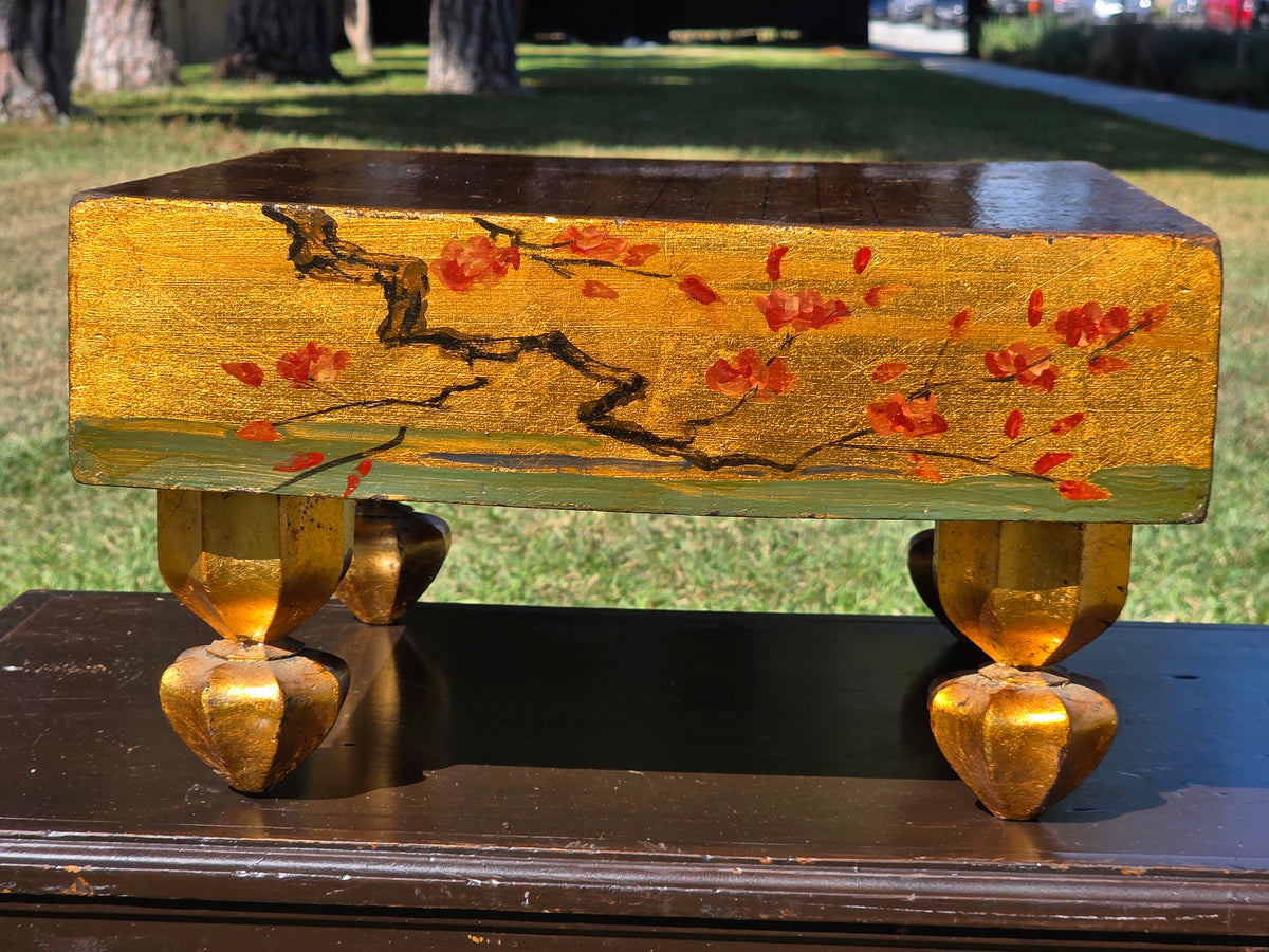 Antique Japanese Goban Go Board Table Gold Lacquer Sakura Plant Stand Low 1917