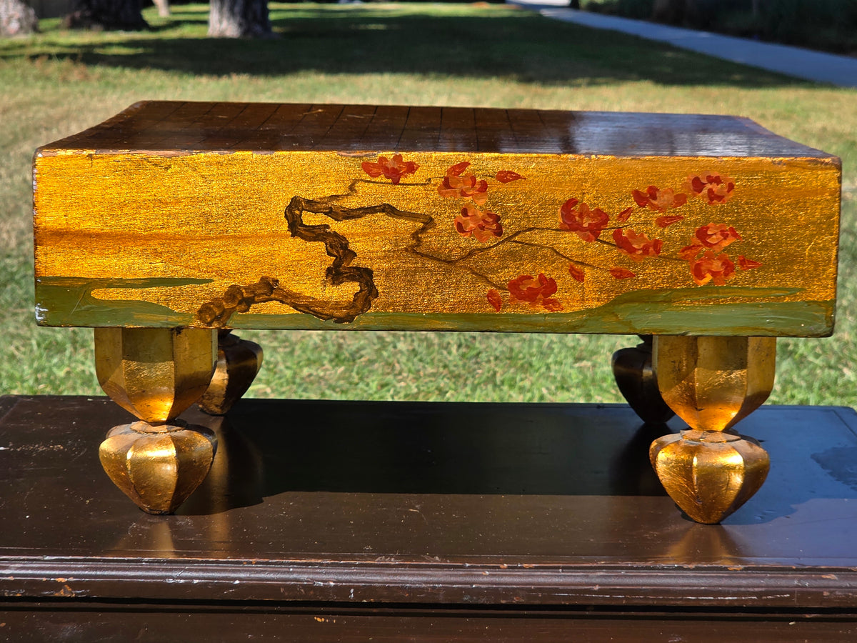 Antique Japanese Goban Go Board Table Gold Lacquer Sakura Plant Stand Low 1917
