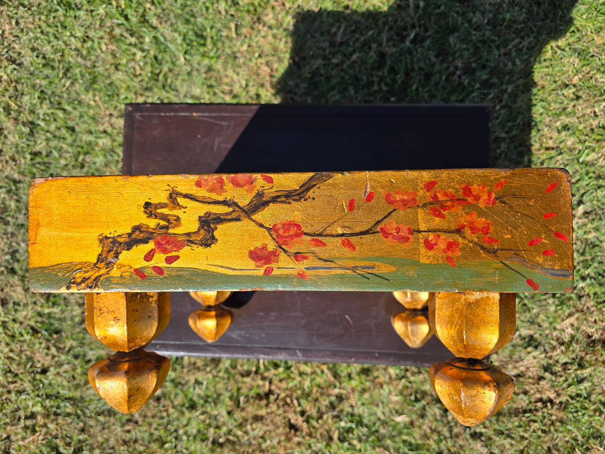 Antique Japanese Goban Go Board Table Gold Lacquer Sakura Plant Stand Low 1917