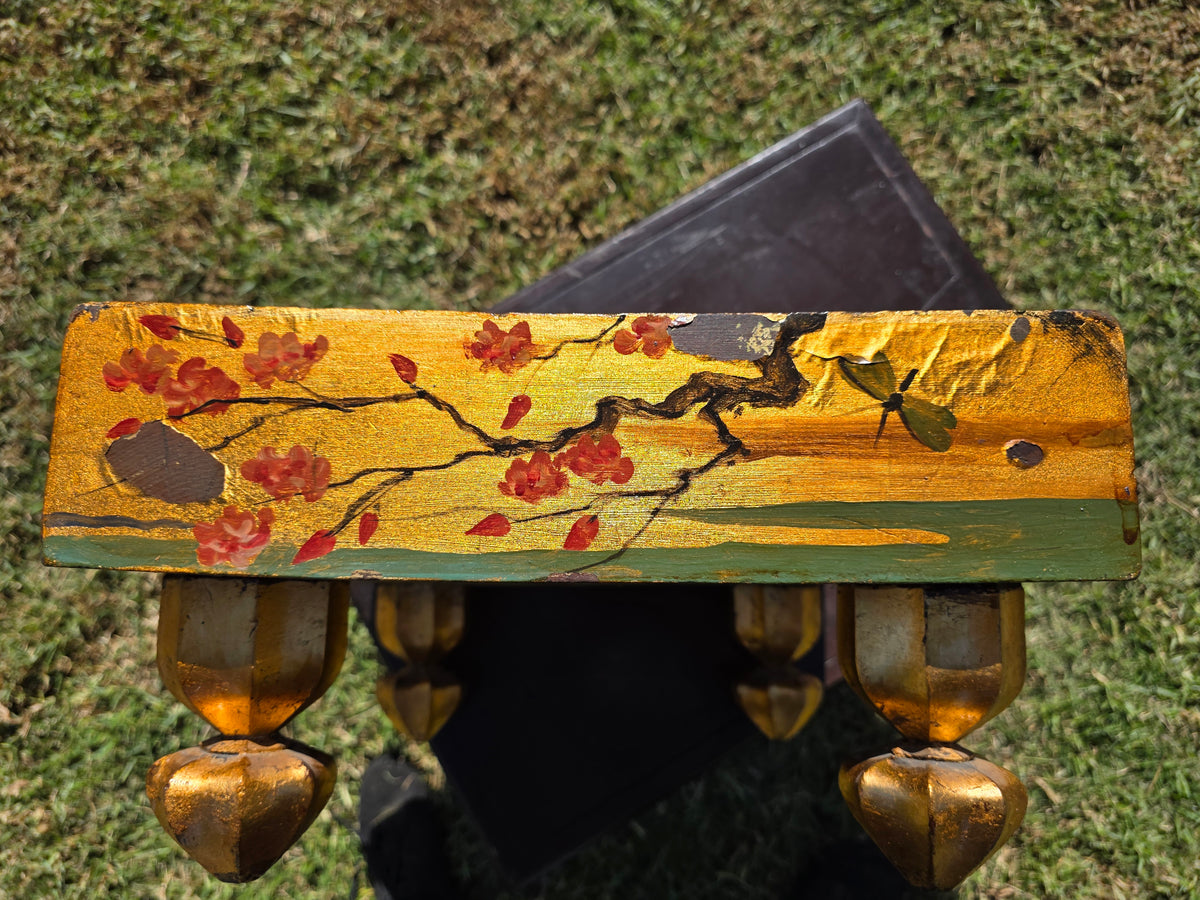 Antique Japanese Goban Go Board Table Gold Lacquer Sakura Plant Stand Low 1917