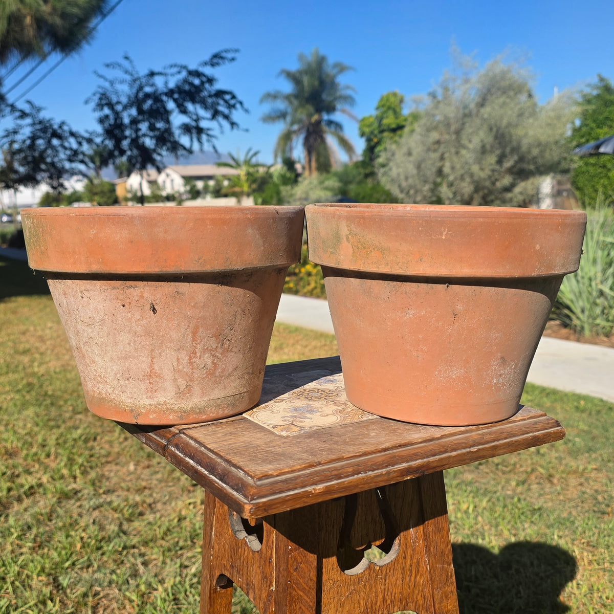 Pair of 2 ITERRA 20 Terracotta Planters Clay Flower Pots Made in Italy 8" Vtg