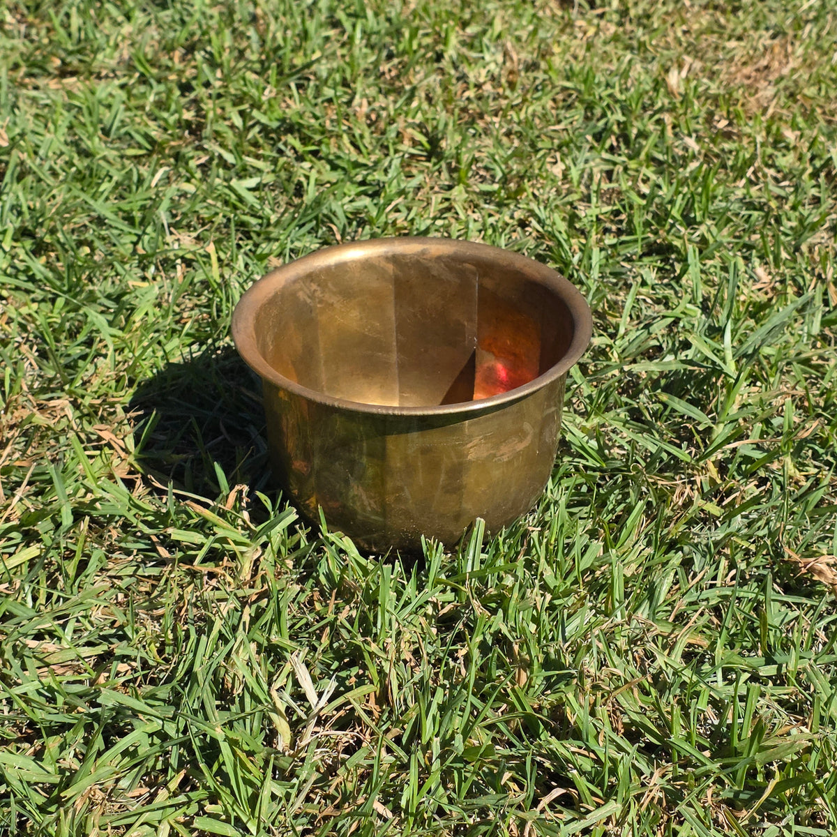 MCM Vintage Faceted Paneled Solid Brass Planter Flared Cachepot Plant Pot 7"