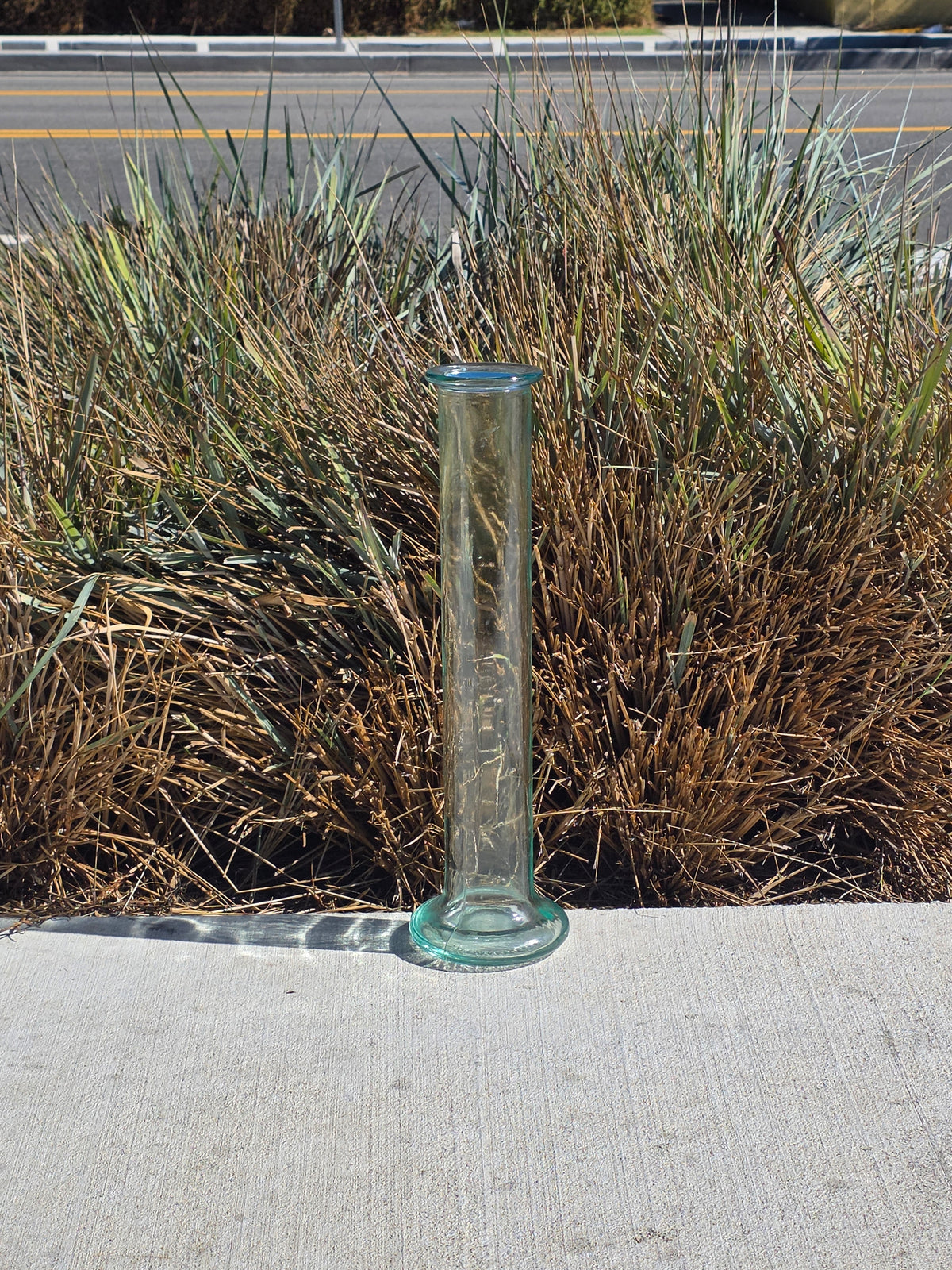 Vintage Blenko Style Tall Cylinder Floor Vase Italy Green Recycled Glass 22.75"