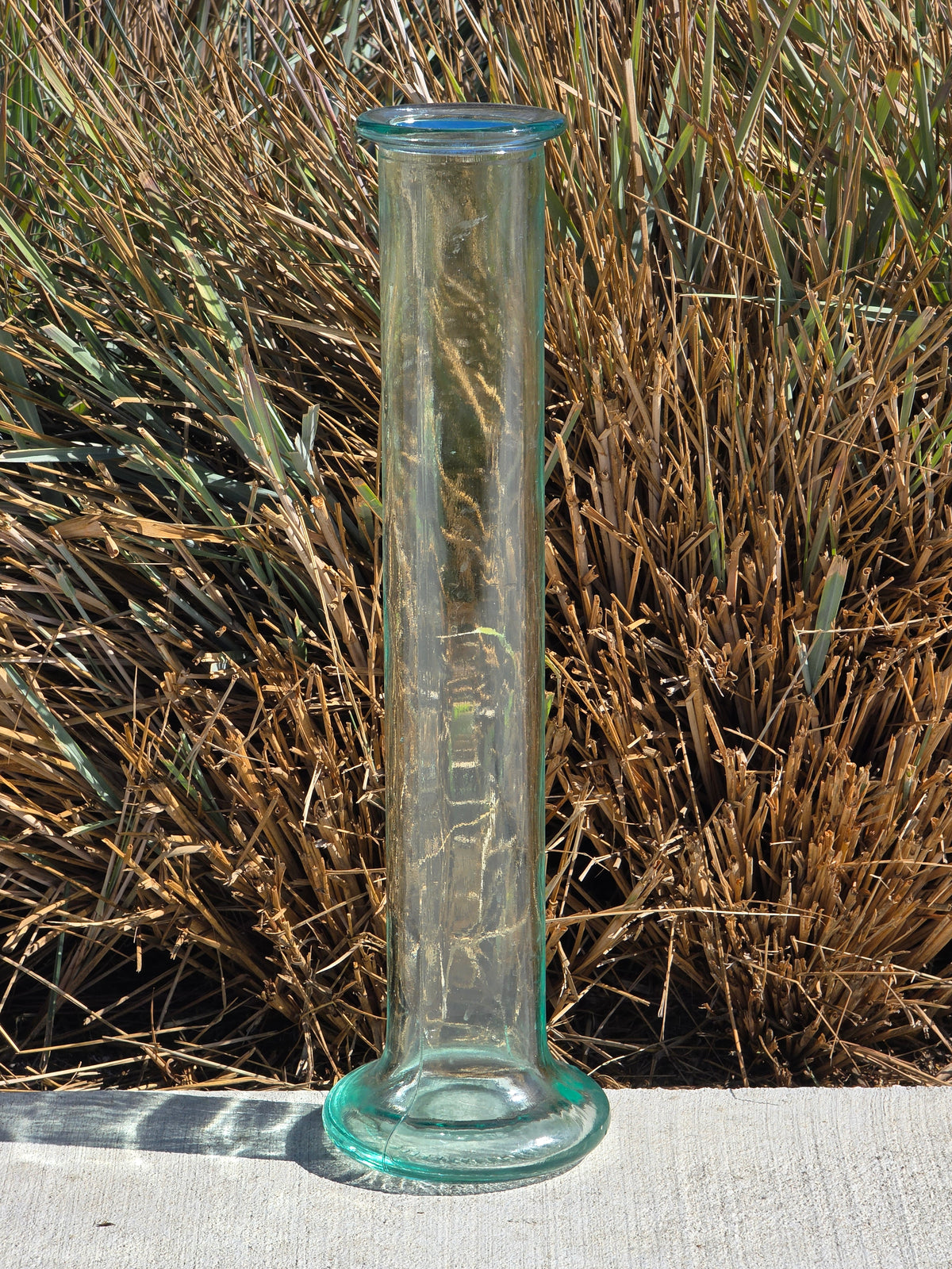 Vintage Blenko Style Tall Cylinder Floor Vase Italy Green Recycled Glass 22.75"