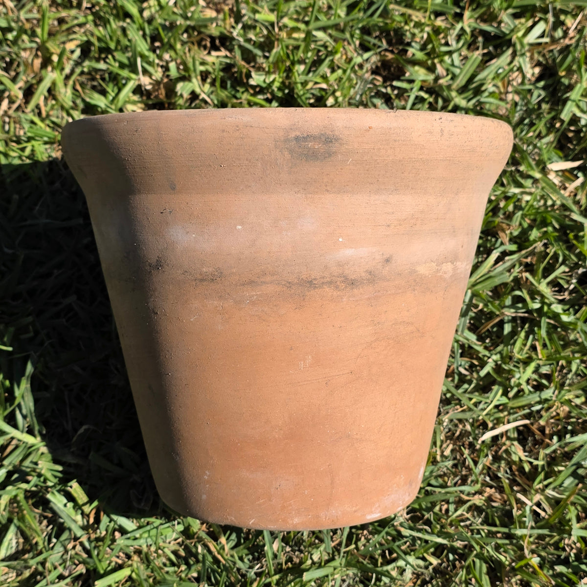 Vtg Terracotta Planter Pot Weathered Clay Flower 10" Rolled Rim Rustic Patina