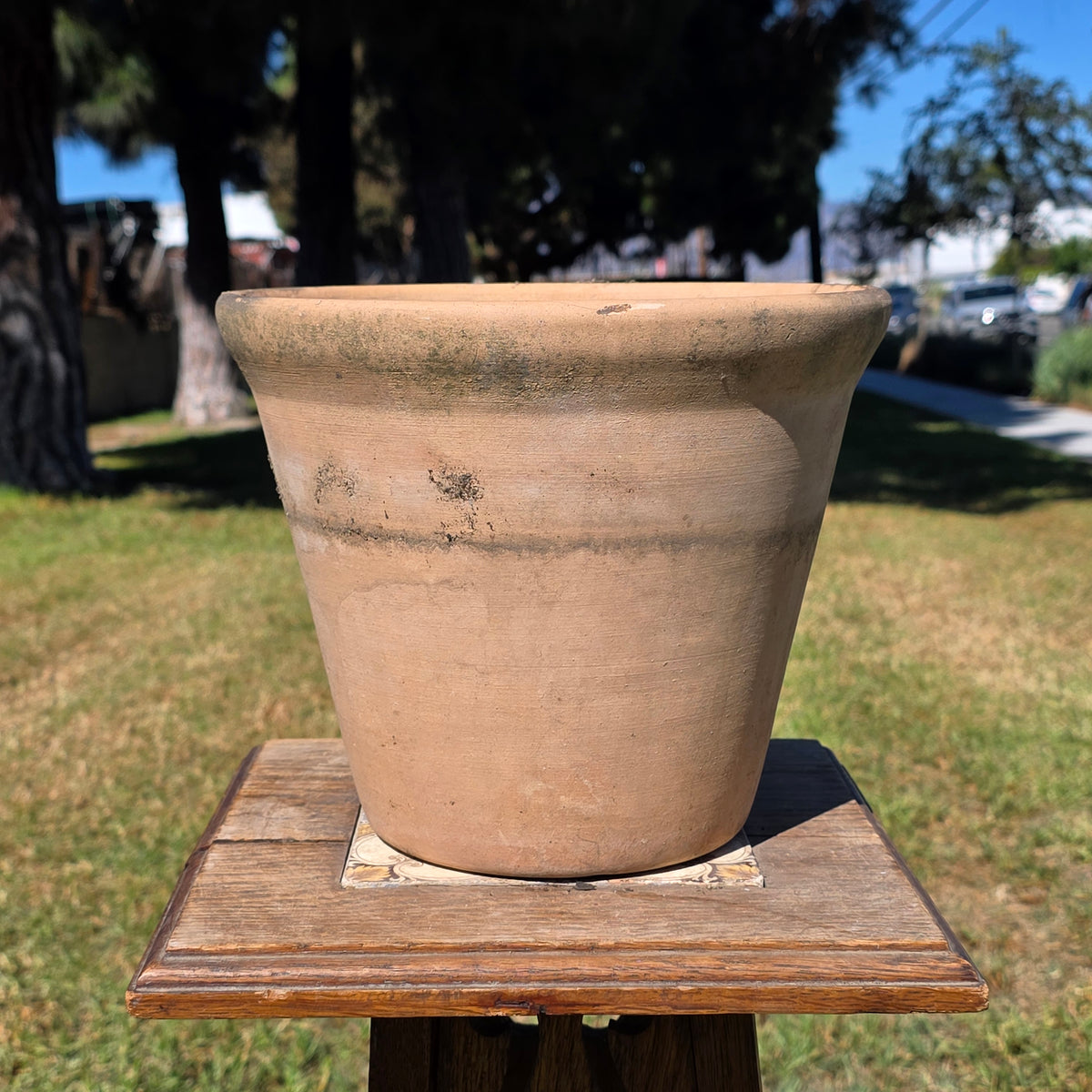 Vintage Terracotta Planter Pot Heavy Aged Clay 10" Flower Rustic Rolled Rim Moss