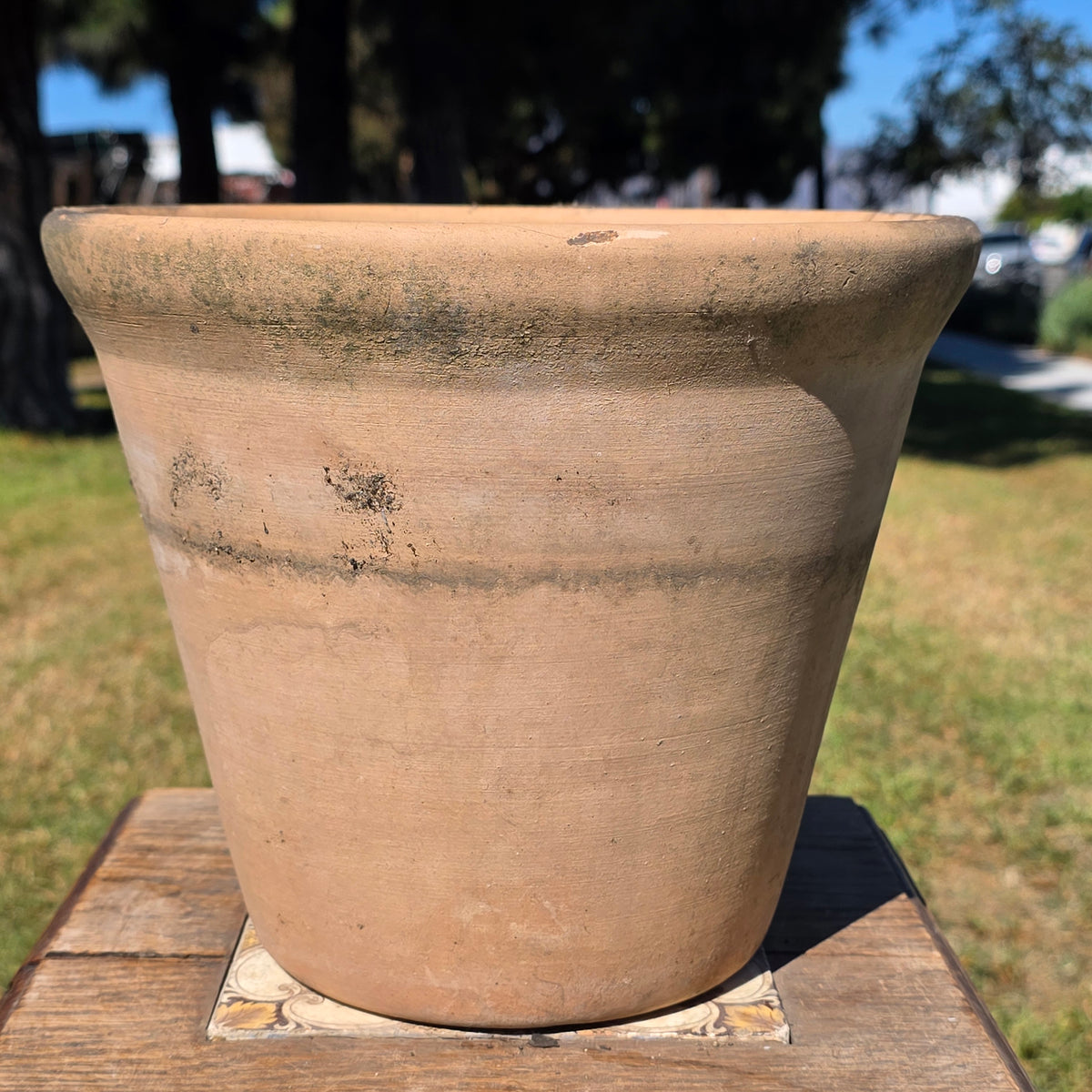 Vintage Terracotta Planter Pot Heavy Aged Clay 10" Flower Rustic Rolled Rim Moss