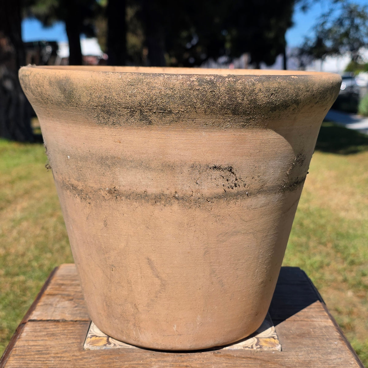 Vintage Terracotta Planter Pot Heavy Aged Clay 10" Flower Rustic Rolled Rim Moss