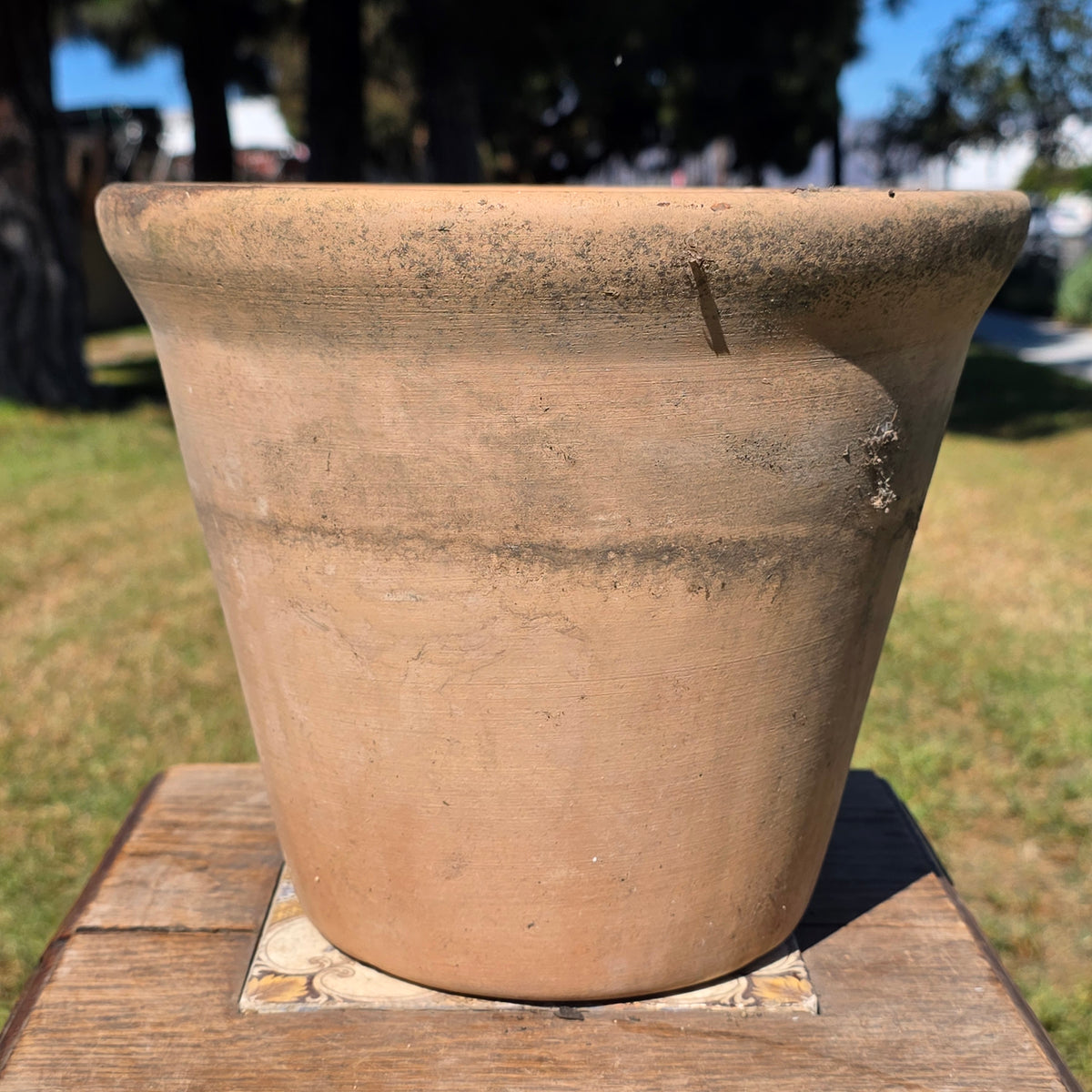Vintage Terracotta Planter Pot Heavy Aged Clay 10" Flower Rustic Rolled Rim Moss