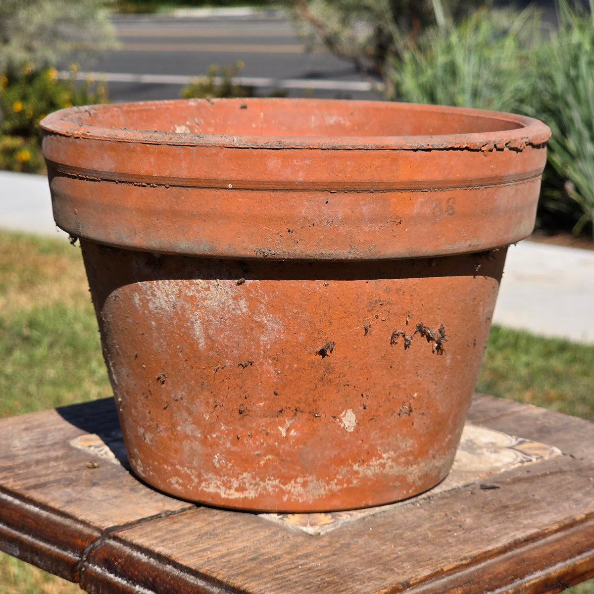 Vtg Italian Terracotta Clay Planter Pot 8" Azalea Squat Stamped 38 Italy Garden