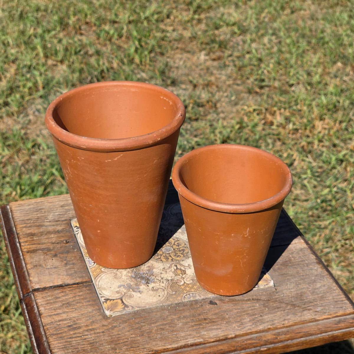 Vintage Deroma Italy Terracotta Tall Planter Pots Set of 2 Clay Long Tom Rose