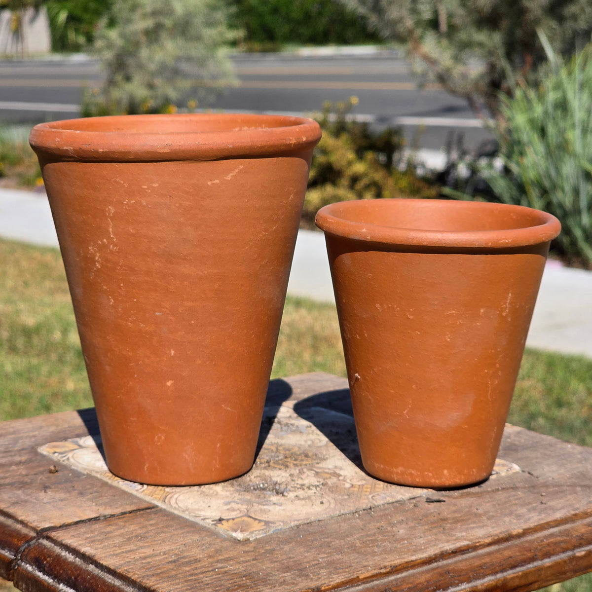 Vintage Deroma Italy Terracotta Tall Planter Pots Set of 2 Clay Long Tom Rose
