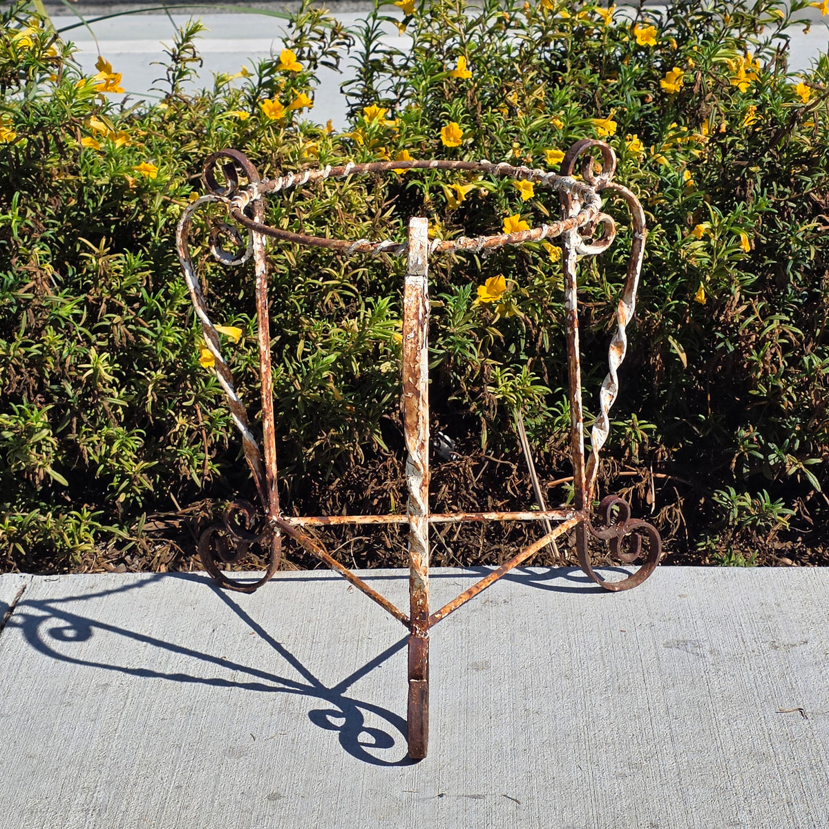 Vtg Wrought Iron Plant Stand Mid Century Twisted Scroll Patio Garden White Rust