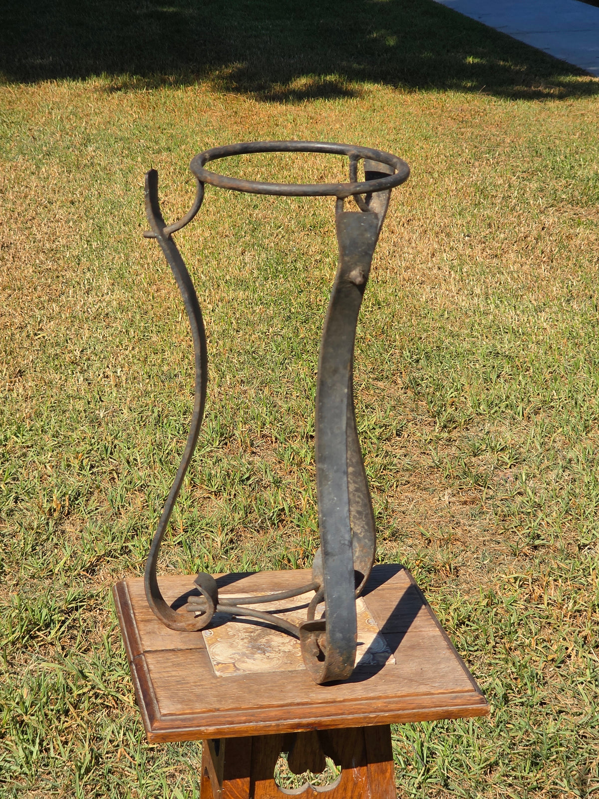 Vintage Wrought Iron Plant Stand Spanish Revival Forged Metal Craftsman Patio