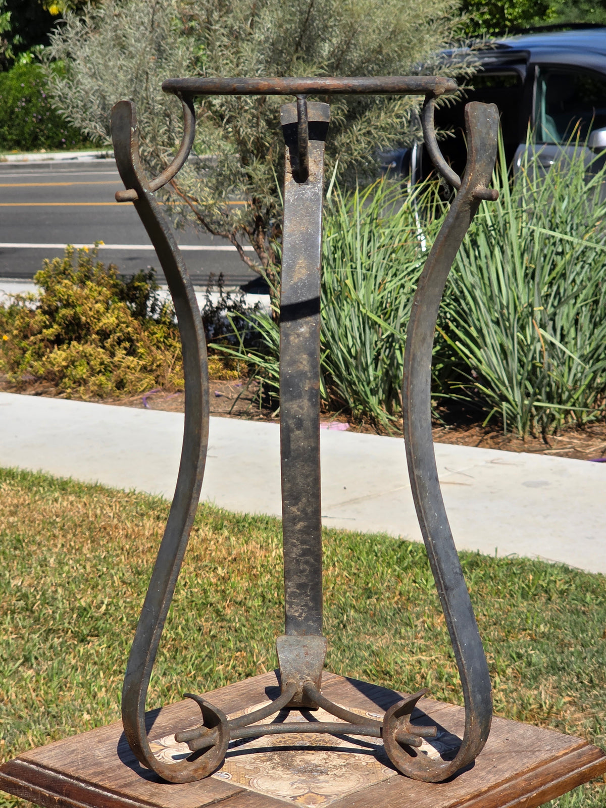Vintage Wrought Iron Plant Stand Spanish Revival Forged Metal Craftsman Patio