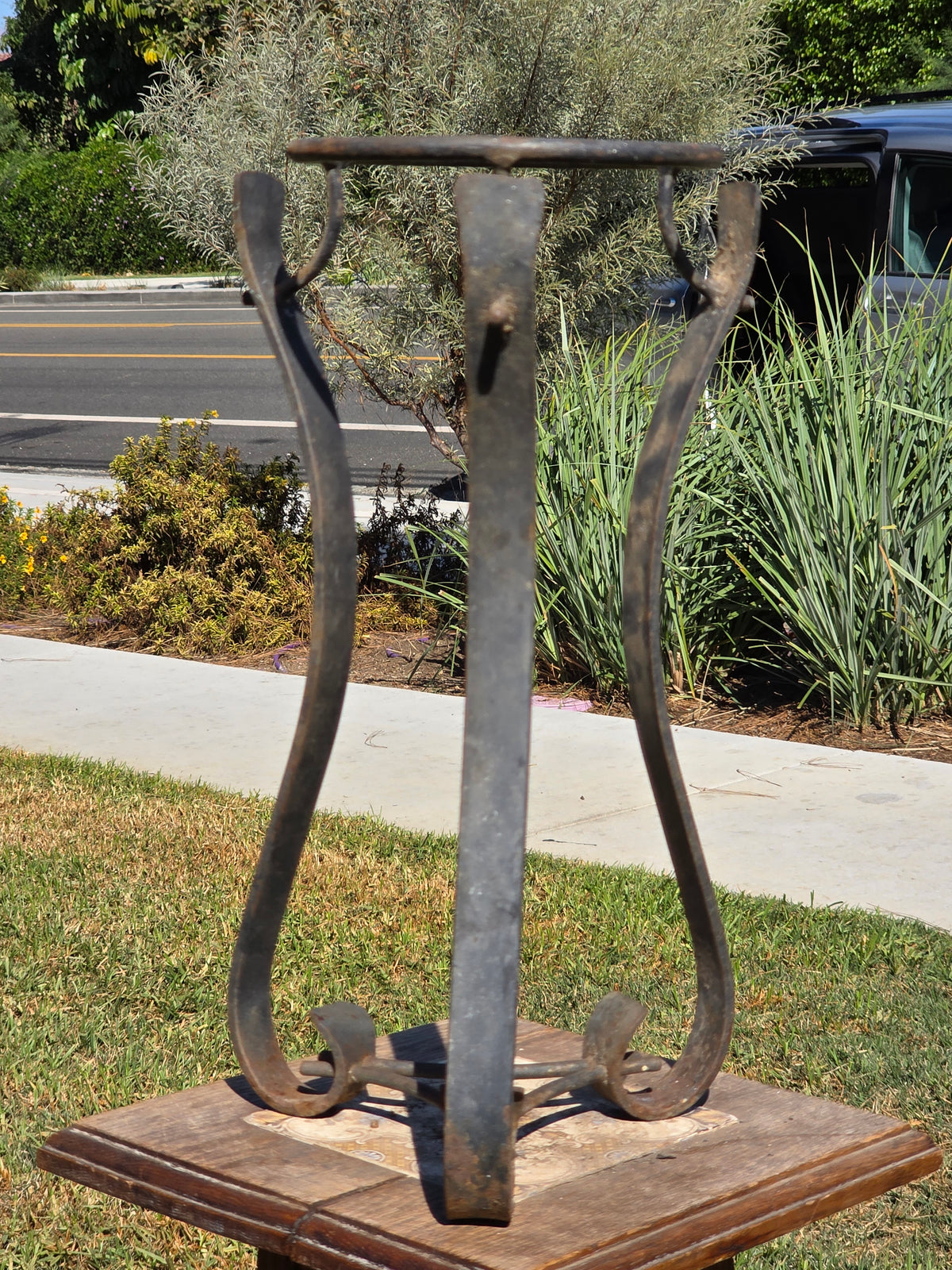 Vintage Wrought Iron Plant Stand Spanish Revival Forged Metal Craftsman Patio