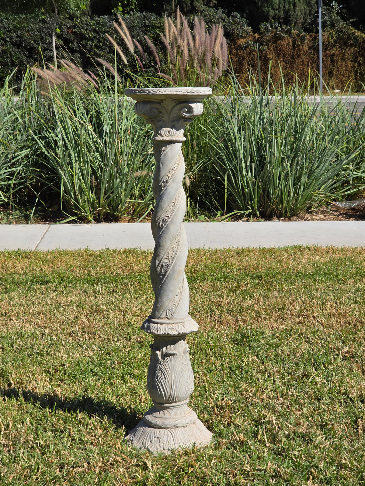 Vintage Solomonic Barley Twist Garden Column Pedestal Cast Stone Plant Stand 39"