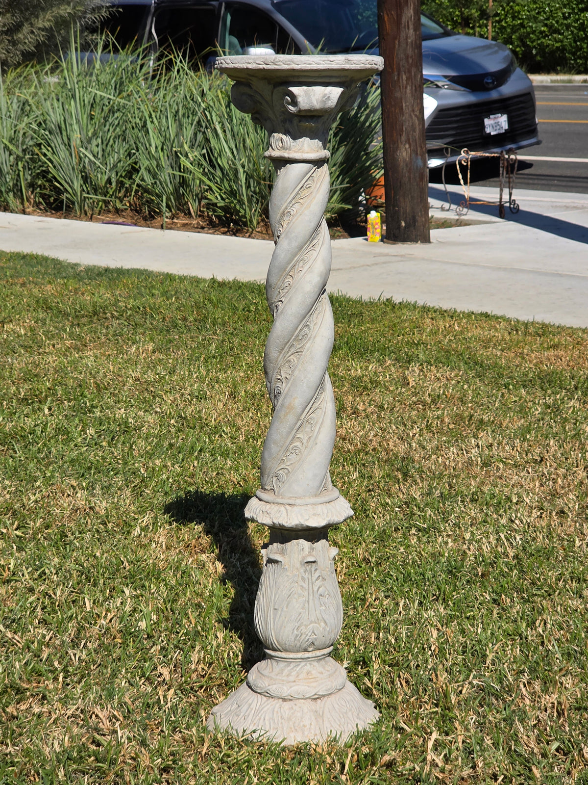 Vintage Solomonic Barley Twist Garden Column Pedestal Cast Stone Plant Stand 39"
