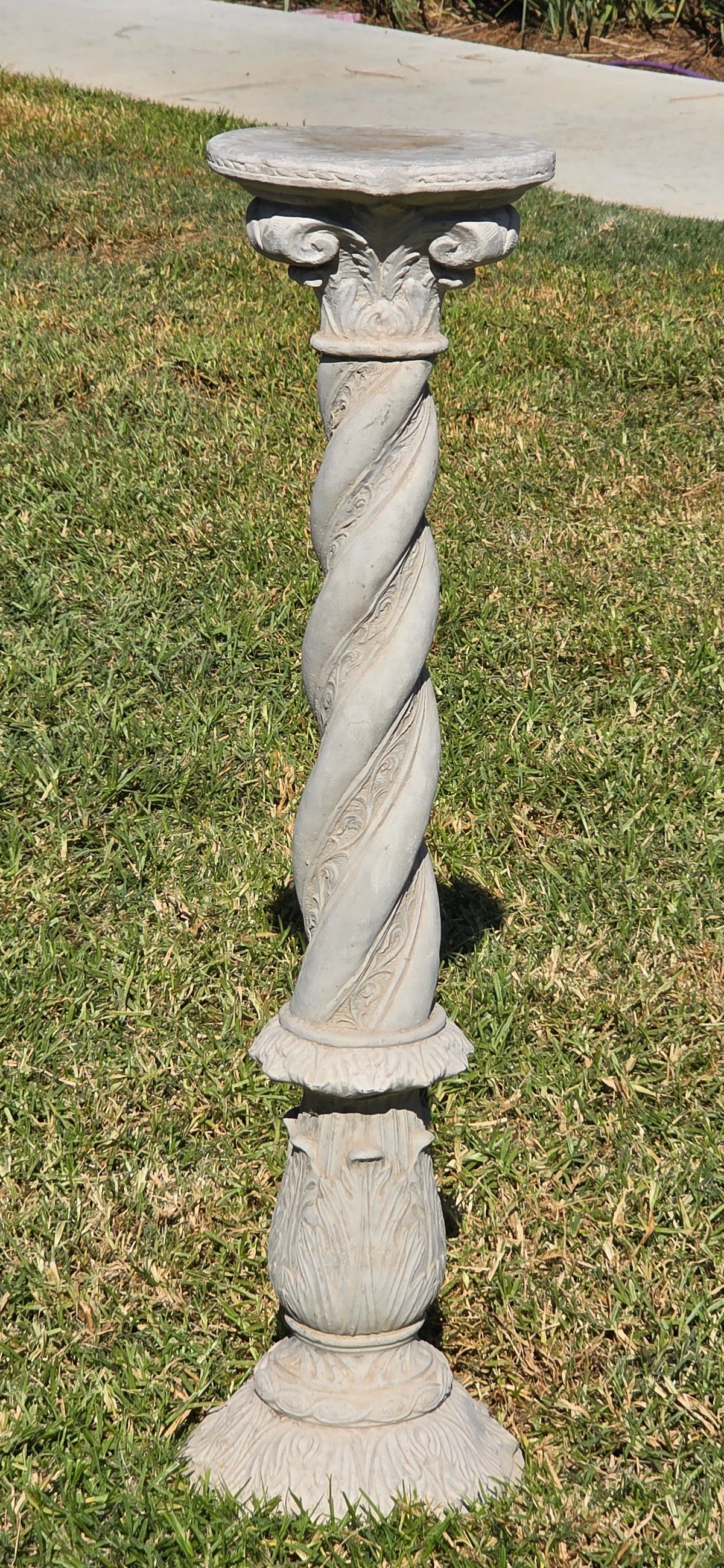 Vintage Solomonic Barley Twist Garden Column Pedestal Cast Stone Plant Stand 39"