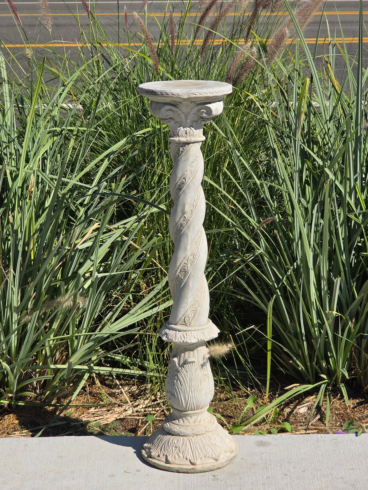Vintage Solomonic Barley Twist Garden Column Pedestal Cast Stone Plant Stand 39"