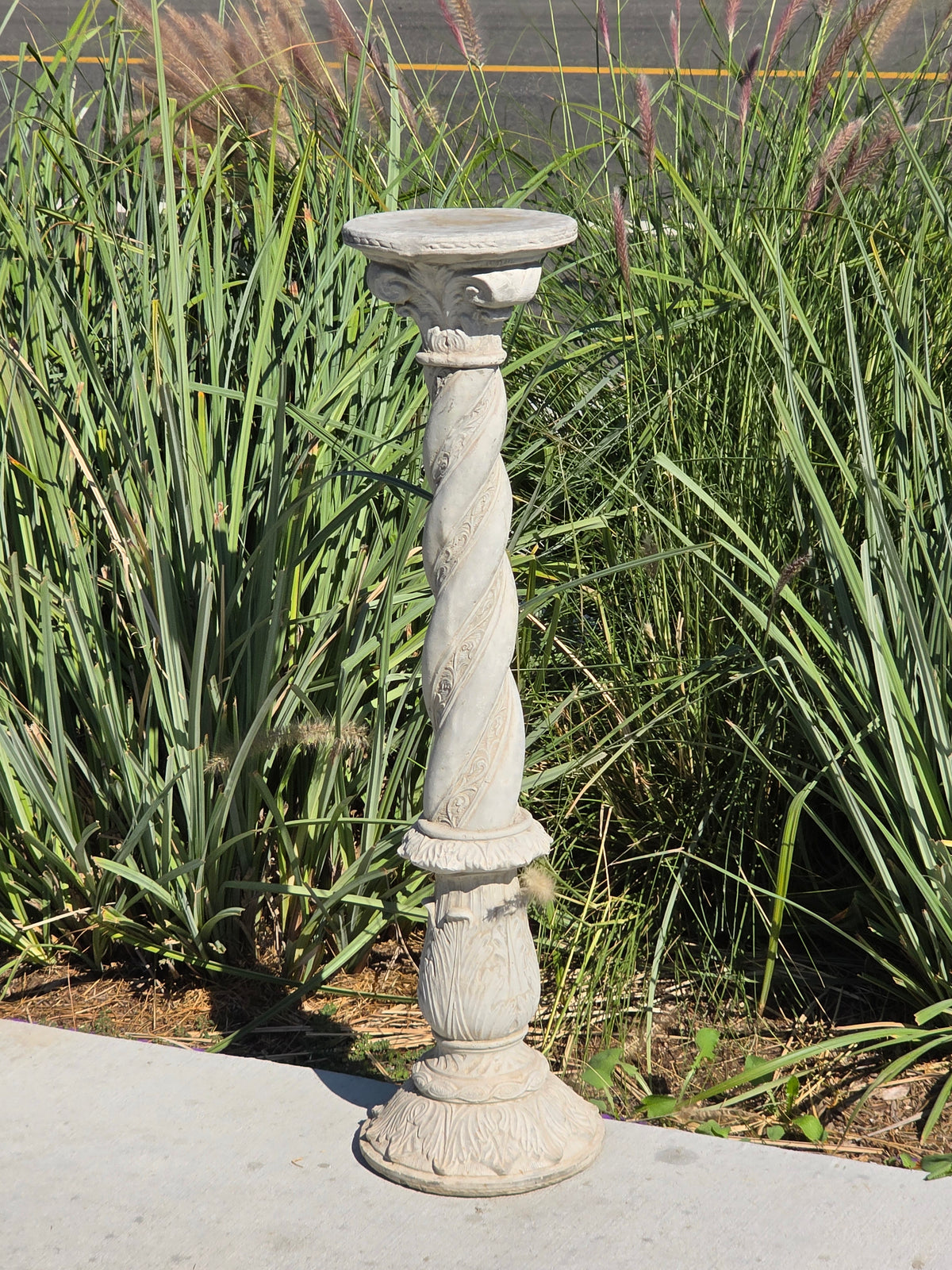 Vintage Solomonic Barley Twist Garden Column Pedestal Cast Stone Plant Stand 39"