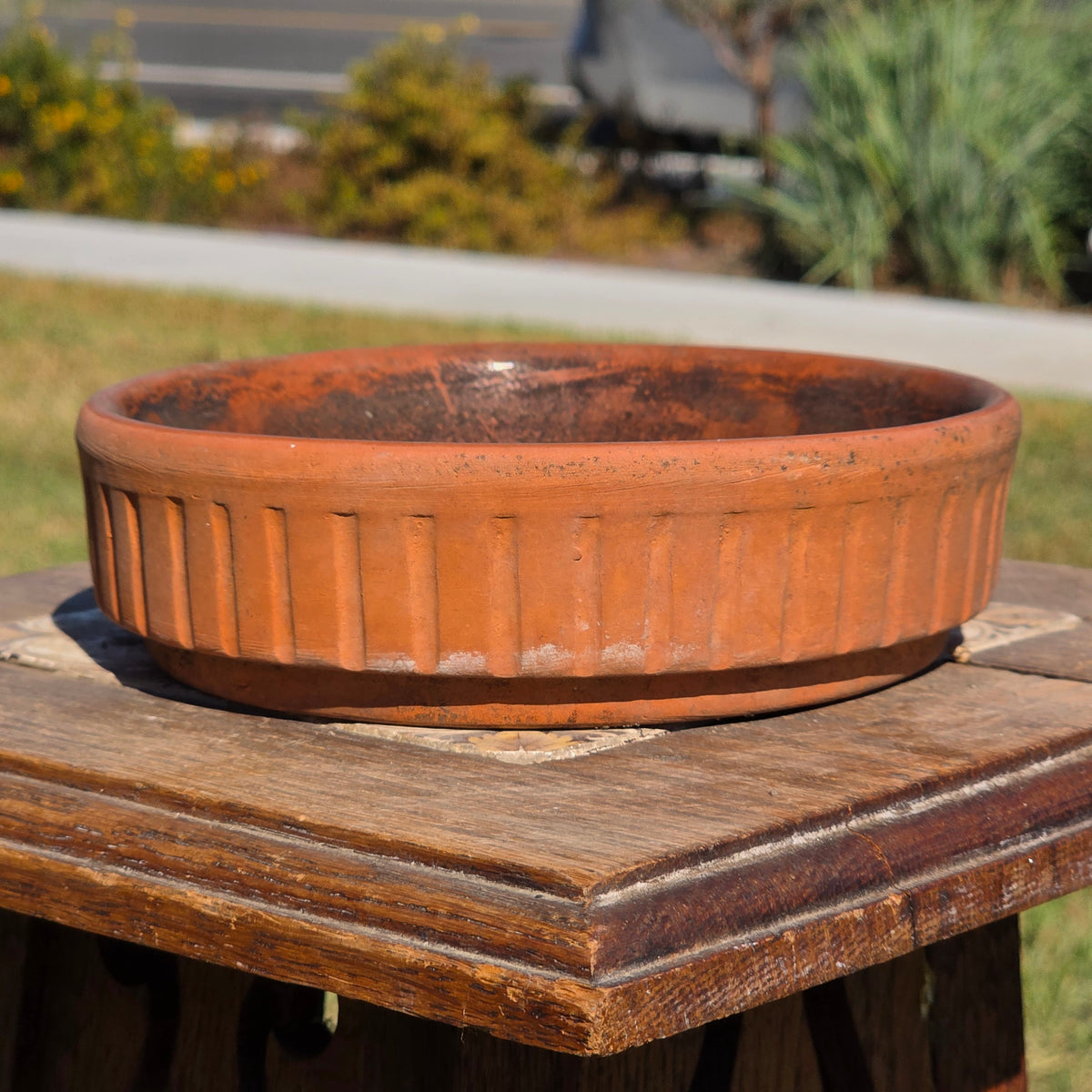 Vintage Terracotta Plant Pot Saucer 6.5" Fluted Ribbed Clay Planter Base Stamped