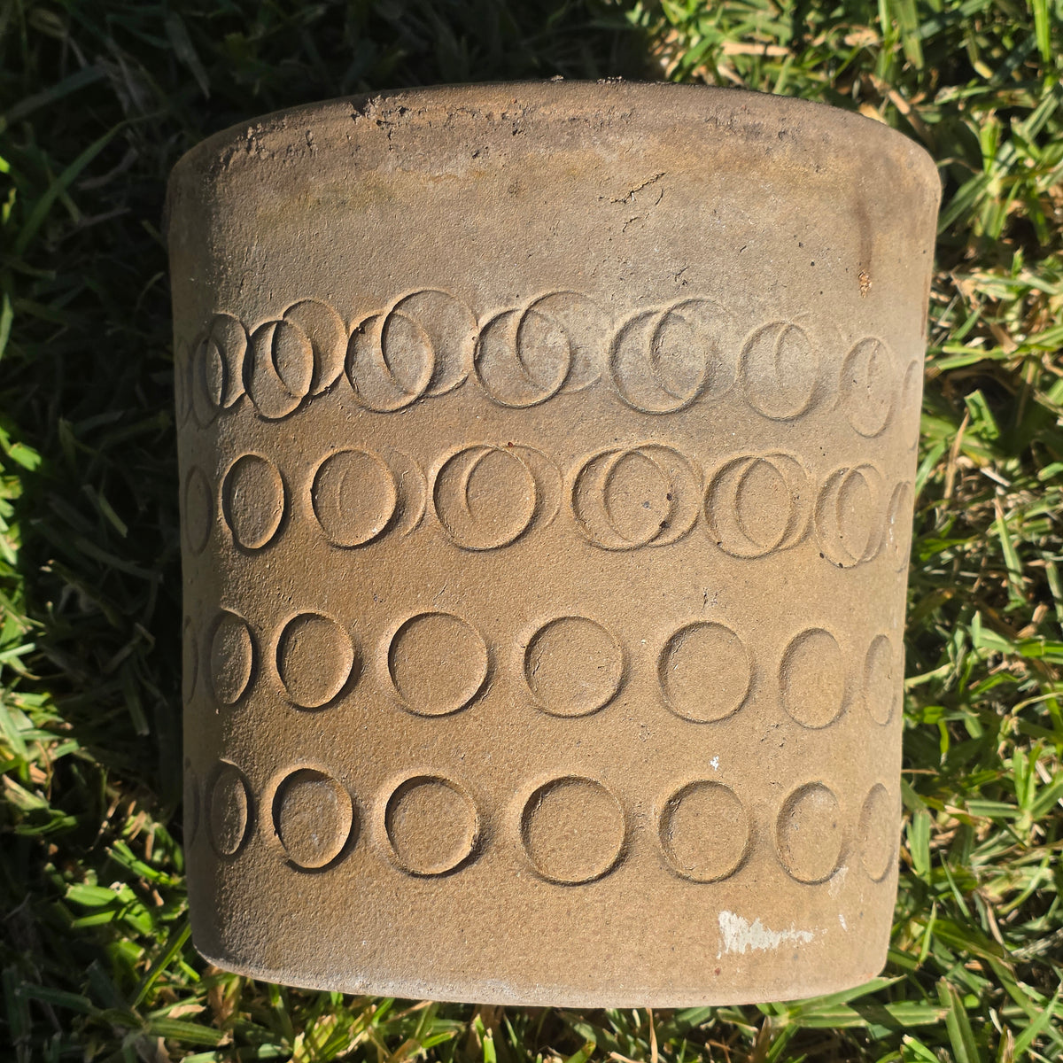 Vtg Mid Century Modern Terracotta Planter Geometric Circles Embossed Clay Pot