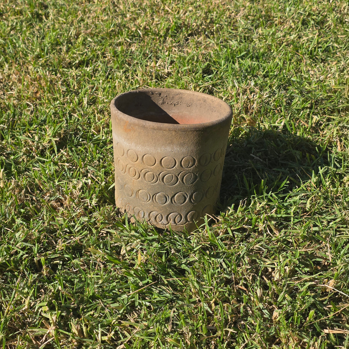 Vtg Mid Century Modern Terracotta Planter Geometric Circles Embossed Clay Pot