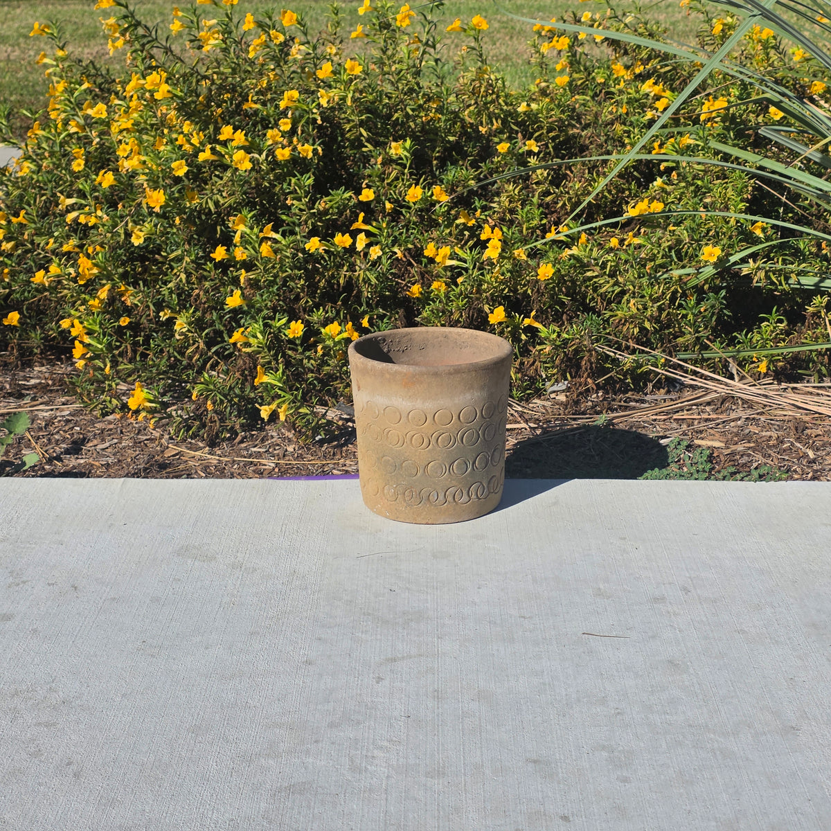 Vtg Mid Century Modern Terracotta Planter Geometric Circles Embossed Clay Pot