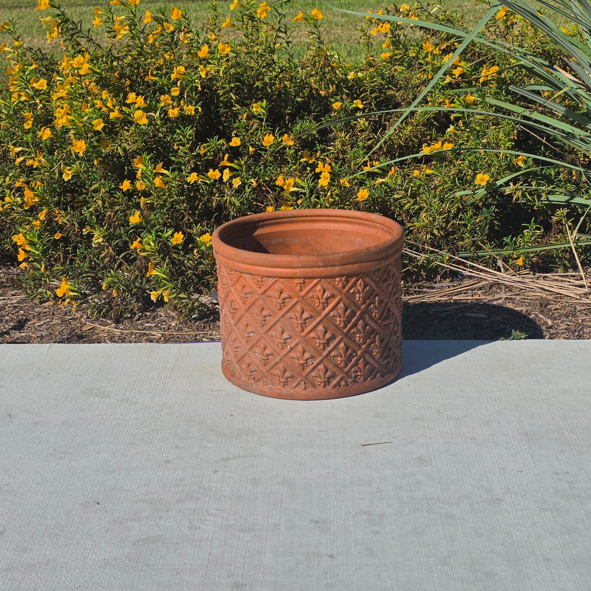 Vintage Fleur de Lis Terracotta Planter 12" Round Clay Garden Flower Pot Heavy